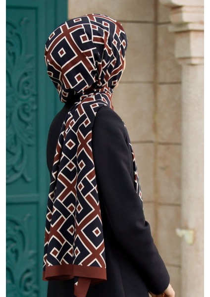 Lüks Medine Ipeği Geometrik Desenli Bordo Renkli 75X195 Kırışmaz Şal Moss Krep Dikiş Tipi Italyan Di