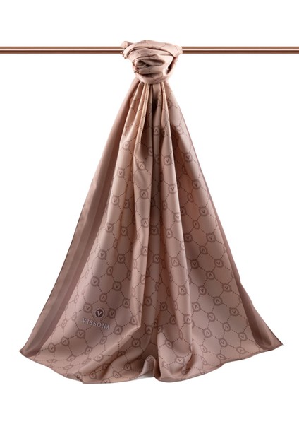 Lüks Medine Ipeği Monogram Desenli Somon Renkli 75X195 Kırışmaz Şal Moss Krep Dikiş Tipi Italyan Dik fiyatları