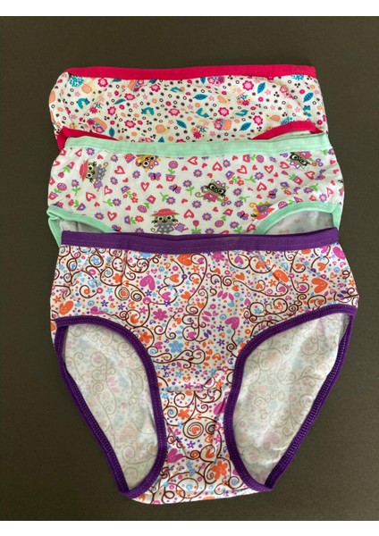 Kız Çocuk Elastan Desenli Bato Külot 3’lü Paket