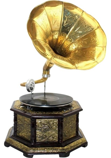 Gramofon Sekizgen Ahşap Plak Çalar No.4 37X63CM