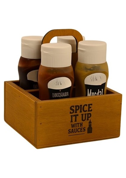 Rustik Sos Sunum Kutusu 4 Ad 95GR Sos Kapasiteli 16X16CM Ketçap Mayonez Taşıyıcı