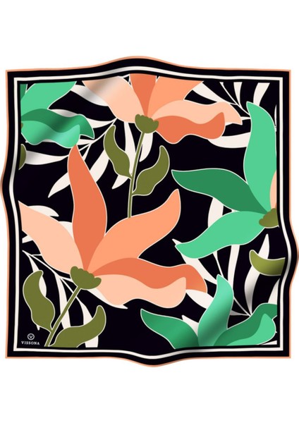 %100 Twill Ipek Yaprak Desenli Somon - Su Yeşili Renkli 90X90 Eşarp Dikim Şekli : El Dikişi fiyatları