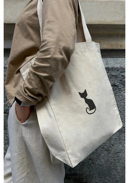 Kanvas Bez Çanta - Kedi (Çıtçıt- Iç Cep - %100 Pamuk)