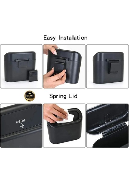Volkswagen Caddy 2010-2011-2012-2013-2014-2015 Oto Araba Çöp Kutusu Organizer Itme Kapaklı Çöp Kovası Siyah