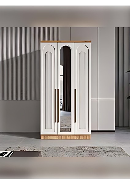 3 Kapaklı Aynalı Komple Mdf Gardırop Genç Odası