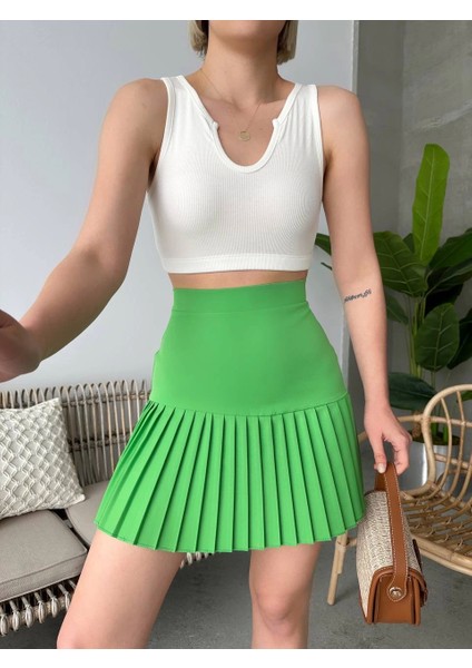 Altı Pliseli Mini Etek Yeşil S24705 fırsatları
