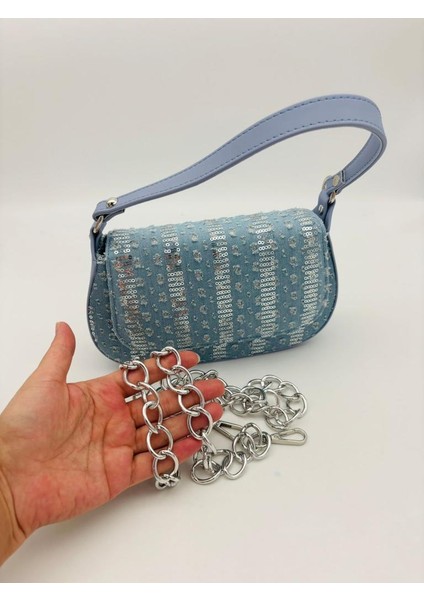 Pullu Kot Kumaş, Denim Çanta (100 cm Zincir Ile Gönderilecektir) indirimleri