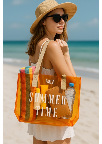 Şeffaf Plaj Çantası Baskılı Kadın Beach Bag