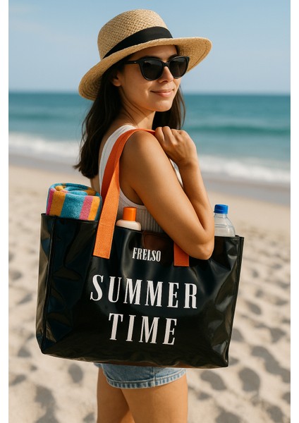 Şeffaf Plaj Çantası Baskılı Kadın Beach Bag