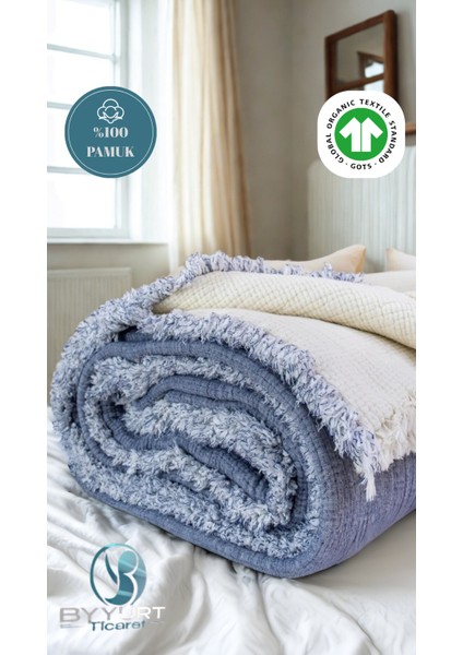 %100 Pamuk Müslin Tek Kişilik Yorgan Indigo Mavi 170X220 - Indigo Mavi