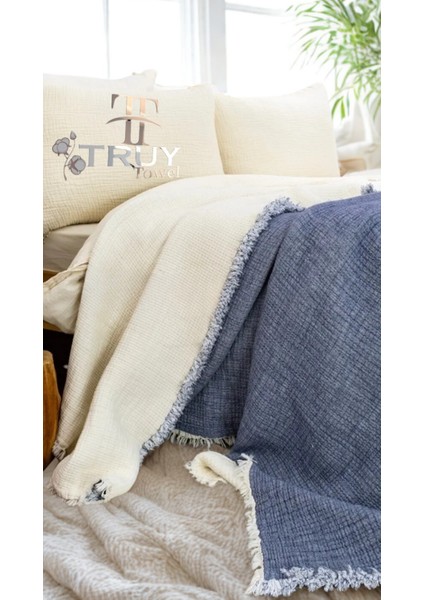 %100 Pamuk Müslin Tek Kişilik Yorgan Indigo Mavi 170X220 - Indigo Mavi fiyatları