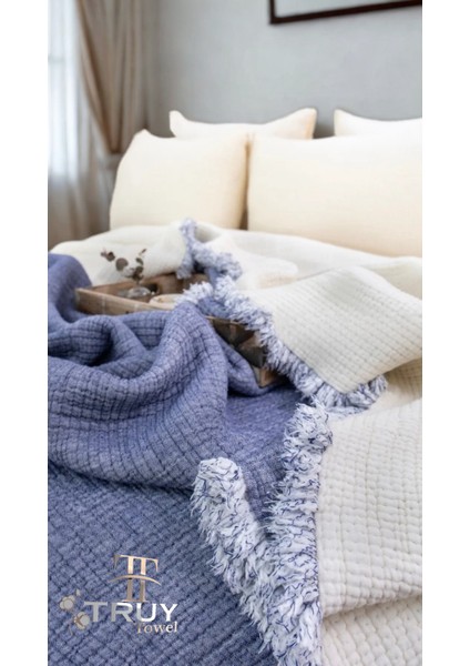 %100 Pamuk Müslin Tek Kişilik Yorgan Indigo Mavi 170X220 - Indigo Mavi fırsatları