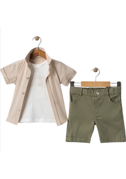 Gömlekli Tişört Kapri Üçlü Takım