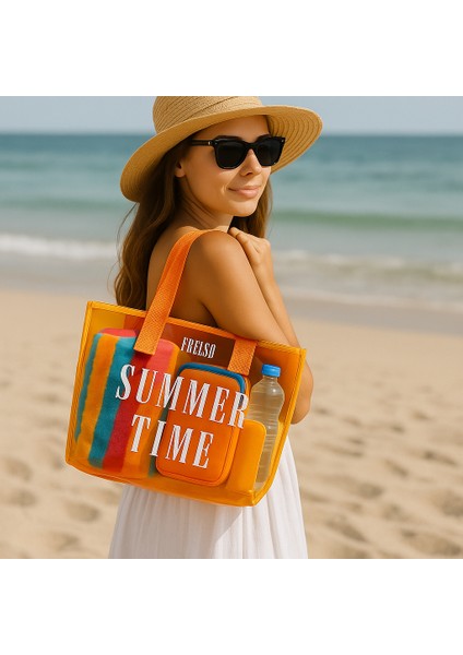 Şeffaf Plaj Çantası Baskılı Kadın Beach Bag