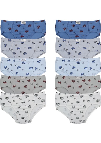 Erkek Çocuk 10'lu Paket Karışık Renk Araba Baskılı Likralı Külot