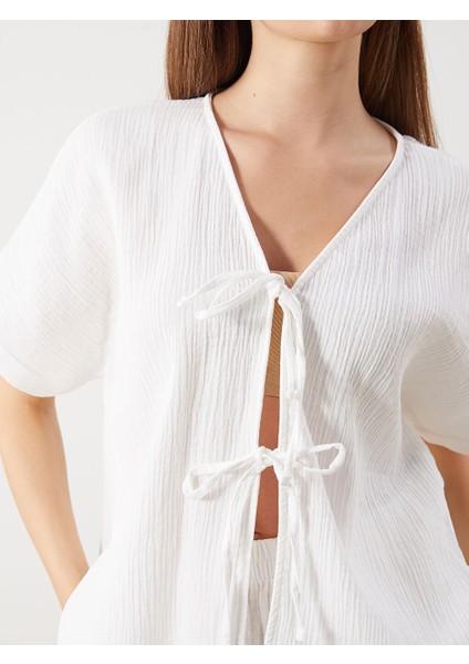 Yeni Sezon V Yaka Dokulu Onu Fiyonklu Muslin Bluz - S5QB37Z8 modelleri