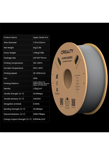 Hyper Pla Gri 1.75MM 1000GR Filament - indirimleri