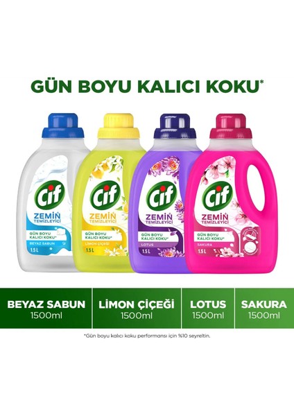 Zemin Temizleyici 1500 ml Beyaz Sabun X1 + Limon Çiçeği X1 + Lotus X1 + Sakura X1 fiyatları