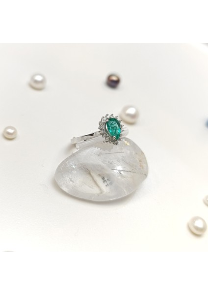 0.64CT Zümrüt Pırlanta Damla Taşlı Yüzük 14 Ayar Altın Hd Videolu