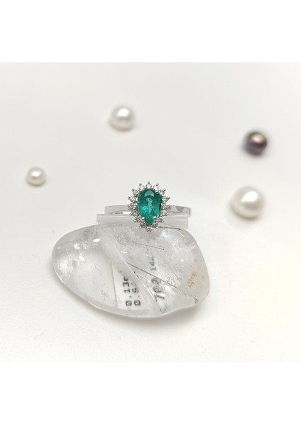 0.64CT Zümrüt Pırlanta Damla Taşlı Yüzük 14 Ayar Altın Hd Videolu fiyatları