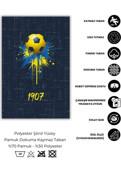 Sarı Lacivert Taraftar Halısı Dijital Baskılı Dokuma Kaymaz Tabanlı Yıkanabilir Genç Odası Halısı fırsatları