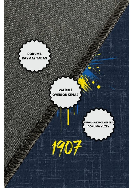 Sarı Lacivert Taraftar Halısı Dijital Baskılı Dokuma Kaymaz Tabanlı Yıkanabilir Genç Odası Halısı indirimleri