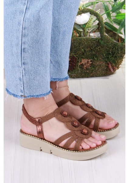 079-505 Fls Toka Detaylı Lastik Bağlı Kalın Taban Kadın Sandalet modelleri