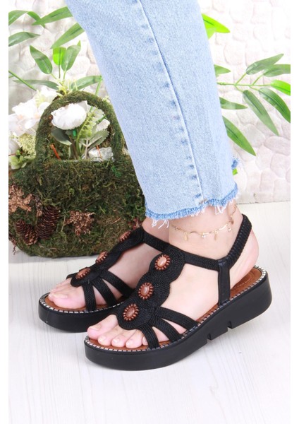 079-505 Fls Toka Detaylı Lastik Bağlı Kalın Taban Kadın Sandalet fiyatları