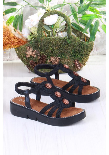 079-505 Fls Toka Detaylı Lastik Bağlı Kalın Taban Kadın Sandalet fırsatları