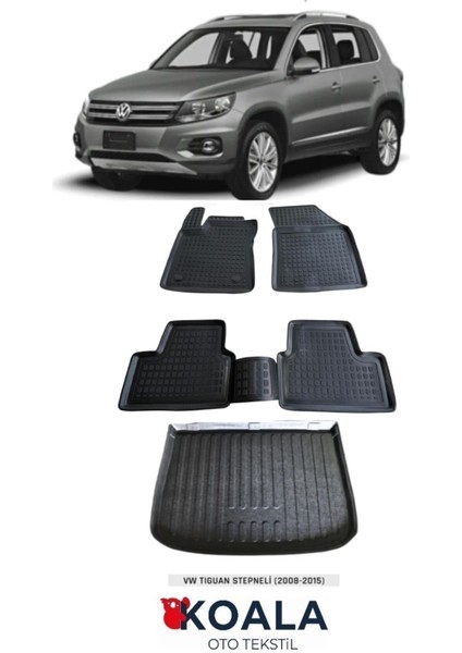 Volkswagen Tiguan Paspas 2007 2015 Arası 3D Havuzlu Paspas ve Bagaj Havuzu
