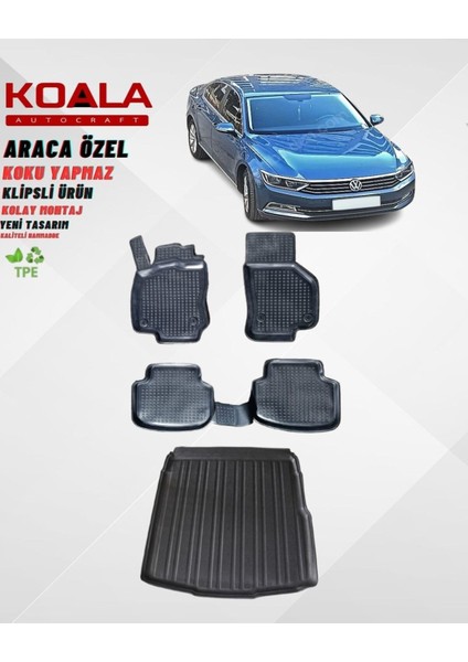 Volkswagen Passat B8 (2015+ ) Bagaj Havuzu + 3D Havuzlu Paspas Seti