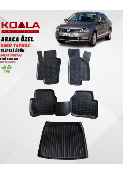 Volkswagen Passat B7 2011-2014 Arası Birebir Uyumlu 3D Paspas + Bagaj Havuzu Ikili Set