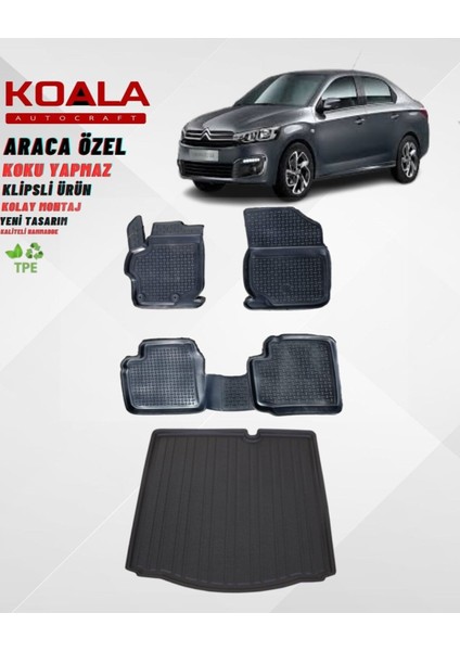 Citroen C-Elysee 2012 Üstü Birebir Uyumlu 3D Paspas Bagaj Havuzu Ikili Set