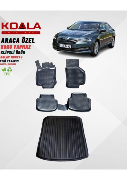 Skoda Super B 2015-2023 Araca Özel Havuzlu Paspas ve Bagaj Havuzu