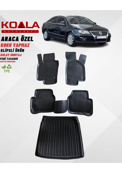 Volkswagen Passat B6 2005-2010 Arası Birebir Uyumlu 3D Paspas + Bagaj Havuzu Ikili Set