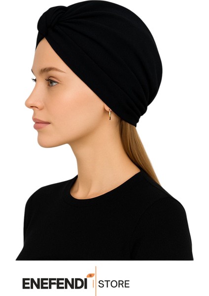 Düğümlü Dış Bone Siyah | Hazır Bağlı Sosyete Yarım Şal Modeli | Tesettür Rahat ve Şık Bone fiyatları