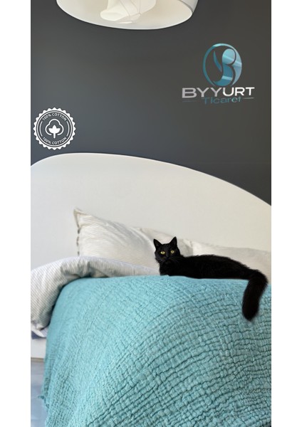 %100 Pamuklu Tek Kişilik Müslin Pike Turkuaz 160X230 - Turkuaz