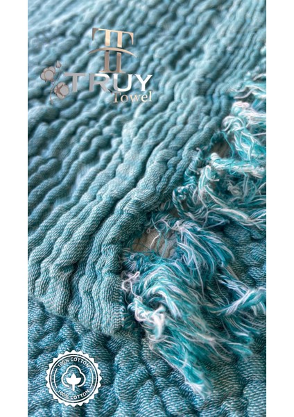 %100 Pamuklu Tek Kişilik Müslin Pike Turkuaz 160X230 - Turkuaz indirimleri