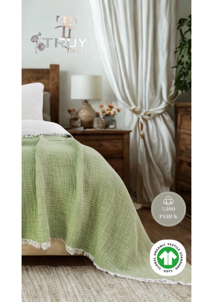 %100 Pamuk Müslin Çift Kişilik Yorgan Çağla Yeşili 220X240 - Çağla Yeşili