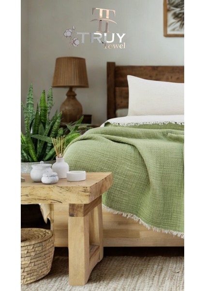 %100 Pamuk Müslin Çift Kişilik Yorgan Çağla Yeşili 220X240 - Çağla Yeşili modelleri