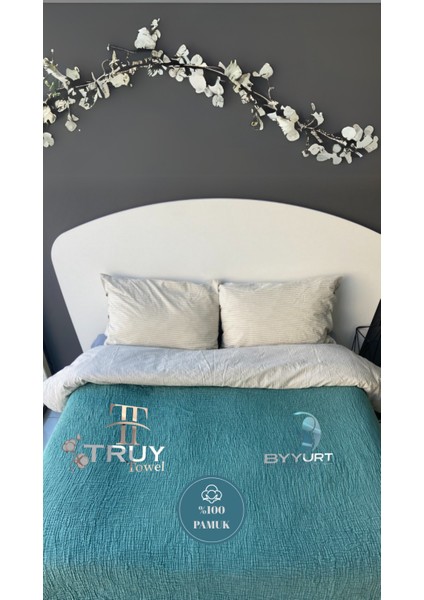 %100 Pamuklu Müslin Pike Çift Kişilik Turkuaz 230X240 - Turkuaz fiyatları