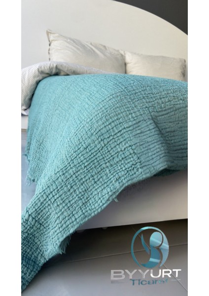 %100 Pamuklu Müslin Pike Çift Kişilik Turkuaz 230X240 - Turkuaz fırsatları