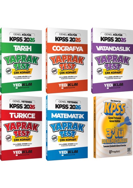 2026 Kpss Tüm Dersler Çek Kopart Yaprak Test Seti-Çözümlü 3 Deneme Hediye