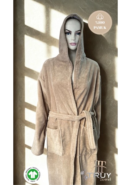 %100 Pamuk Havlu Kumaş Bornoz Açık Kahverengi L/xl - Sütlü Kahverengi