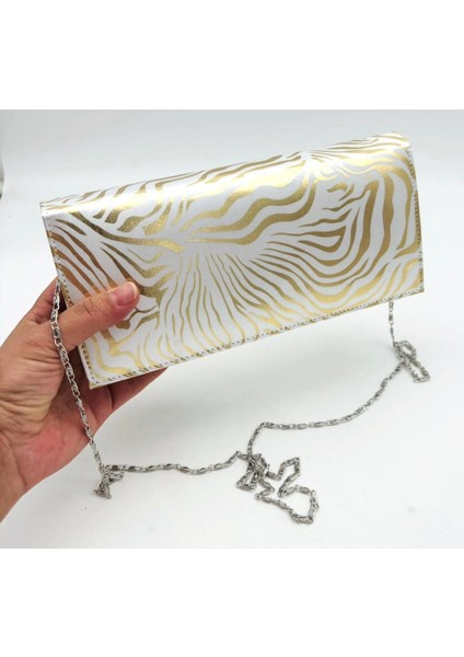 Gold Zebra Desenli Abiye Çanta Zincirli fırsatları