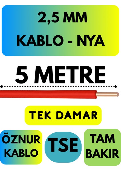 Öznur 2,5 mm Nya Kablo Metre Seçenekli (Kırmızı)