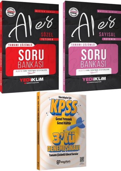 2026 Ales Master Serisi Sözel-Sayısal Yetenek Tamamı Çözümlü Soru Bankası-Çözümlü 3 Deneme Hediye