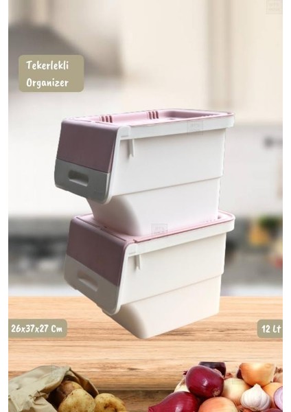 2’li Tekerlekli Patateslik Soğanlık Erzak Kutusu Organizer Sebzelik Beyaz-Pembe 24 Lt fırsatları