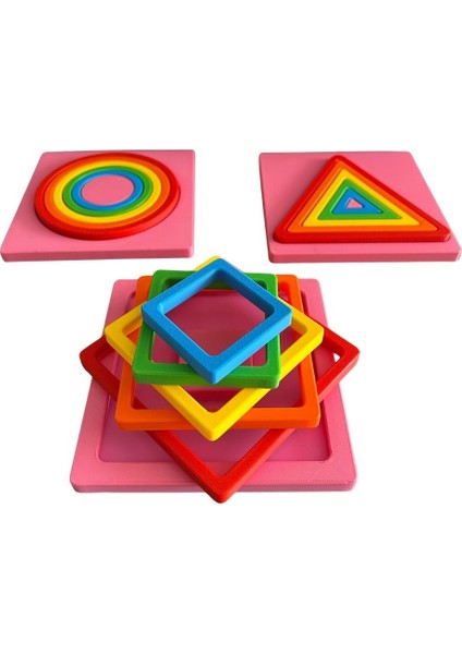 Montessori Geometrik Şekil Bulma Oyunu – Renkli Kare Üç Boyutlu Puzzle Oyuncak
