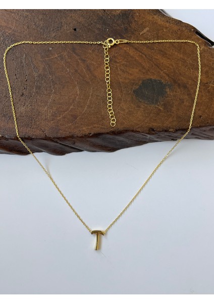 925 Ayar Gold Kaplama T Harfi Gümüş Kolye Harfli Gümüş Kolye Gümüş Harf